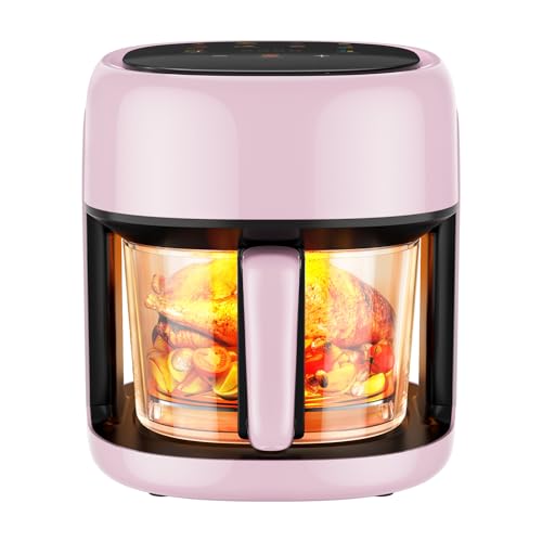 8-In-1 Glass Air Fryer, 5 QT Airfryer with Easy-View Glass Basket, Adjustable Temperature, Touch Panel Control, Circulating Heating, Compact and Large, Nonstick & Dishwasher Safe Fry Bowl