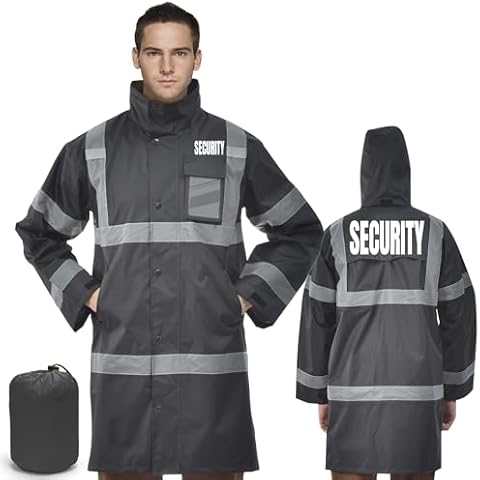 AYKRM SECURITY Reflective Rain Jacket Hi Vis Rain Suit Waterproof Long Rain Coats SECURITY Safety Rain Gear Cover
