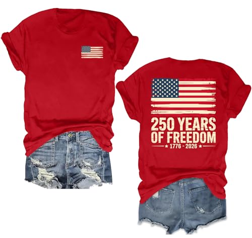 Image of Ithalt Patriotic Plus Size Shirts for Women 250th Anniversary USA Shirts American Flag Tshirt USA Short Sleeve Tops