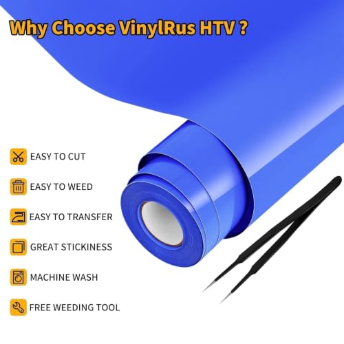 Image of VinylRus HTV Heat Transfer Vinyl Roll, Royal Blue, 12 inch x 25FT | Iron on Vinyl Roll for Shirts, HTV Vinyl for All Cutting Machines, Easy to Cut & Weed, Royal Blue HTV for DIY