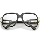 zeroUV Large Retro Hip Hop Style Clear Lens Square Eyeglasses 54mm (Shiny Black-Gold/Clear)