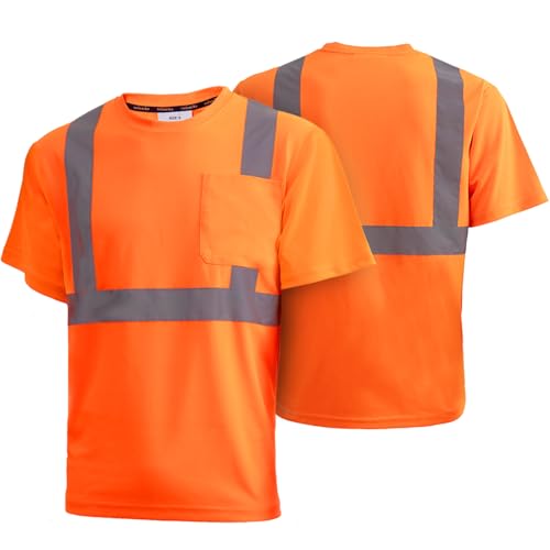 Men's High Visibility Reflective T-Shirt with Pocket=DURABLE,BREATHABLE (XS-4XL)