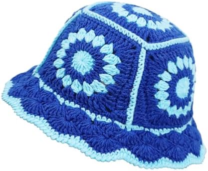 Crochet Bucket Hat for Women Knit Handmade Foldable Floppy Beach Hat Fashion Cute Comfy and Casual