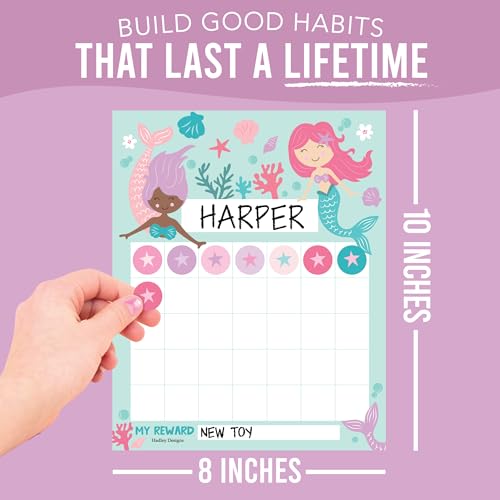 Image of Hadley Designs Sticker Chart for Kids Behavior at Home - Sticker Reward Chart for Kids, Star Charts for Toddler, Star Charts for Good Behavior, Mermaid School Reward Stickers for Classroom Incentives