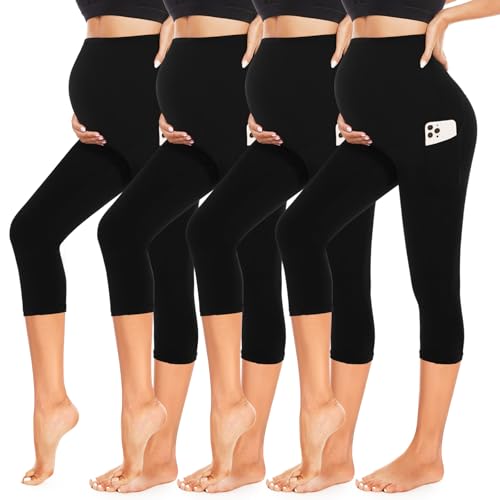 4-Pack Over-the-Belly Maternity Capri Leggings with Pockets
