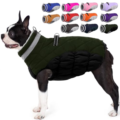 AOFITEE Abrigo para Perro, Abrigo cálido de Invierno para Perros pequeños, Chaqueta Reflectante de Cuello Alto con arnés Integrado, Impermeable, Resistente al Viento, Chaleco de Forro Polar para