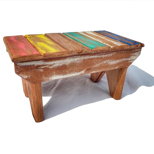 Kit 2 Banco De Madeira Demolição Puff De Jardim Decorativo