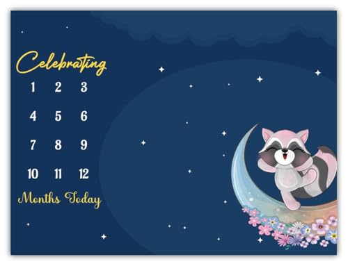Image of Baby Monthly Milestone Blanket | 1-12 Months | Soft All-Season AC Blanket | Ideal for Newborn Boys & Girls | Perfect Growth Tracker & Photoshoot Prop with Moonlit Raccoon | 120x90 cm