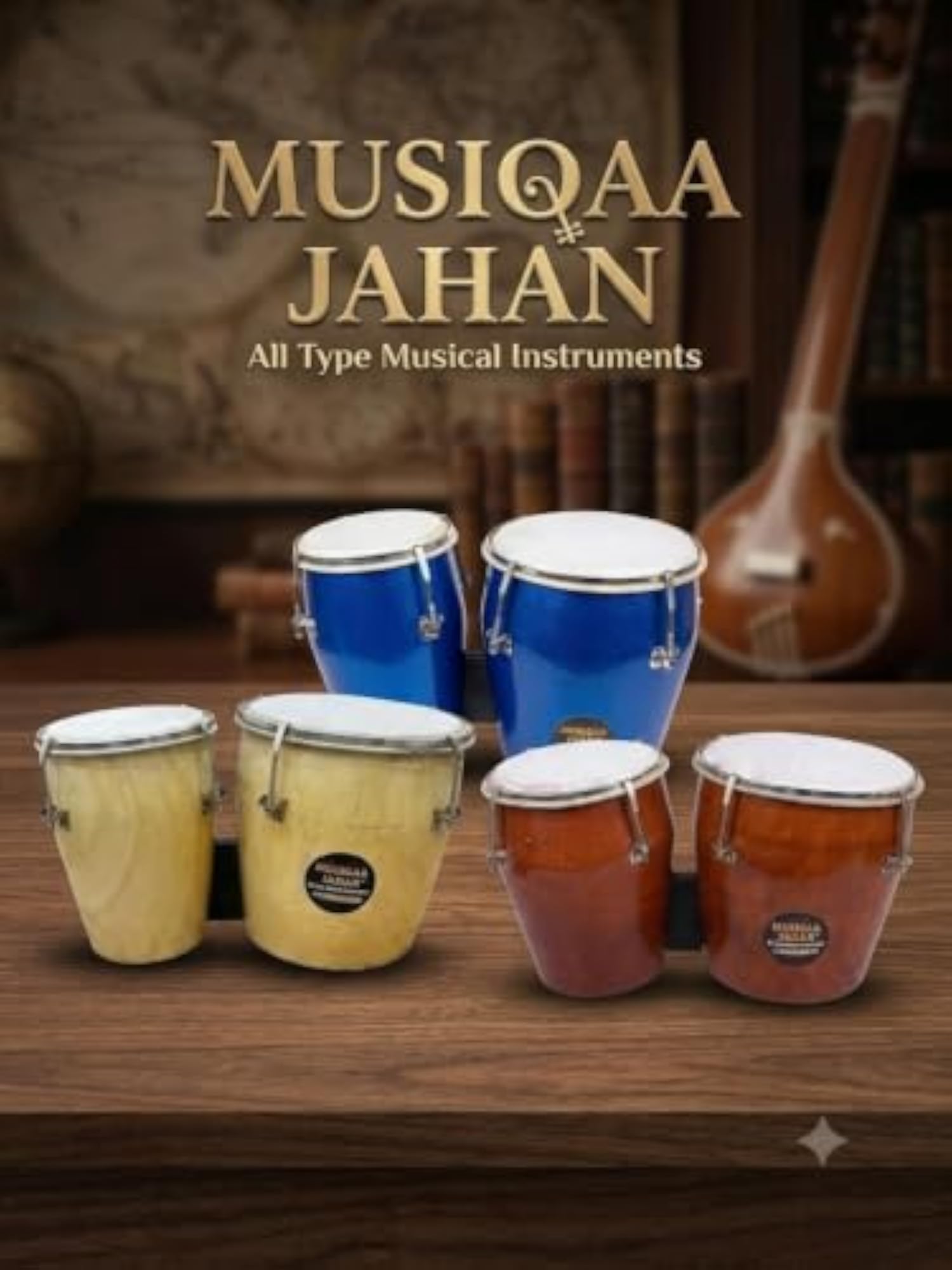MUSIQAA JAHAN Wooden Bongo with Bag, Traditional Instrument