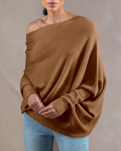 Image of Imily Bela Batwing Boat Neck Sweaters for Women Spring Long Sleeve Soft Knit Loose Baggy Pullover Jumper Top