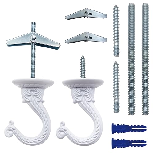 NACETURE E Style Ceiling Hooks for Hanging Plants- 2 Pcs Vintage Style Ceiling Plant Hanger Hooks Outdoor or Indoor- Sturdy Plant Hooks for Hanging Lights Flower Baskets and More (White 2 Pack)