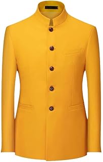 6 colores para hombre, color sólido, cuello alto, estilo chino, chaqueta de traje chino, chaqueta china, chaqueta de traje zhongshan, amarillo, S