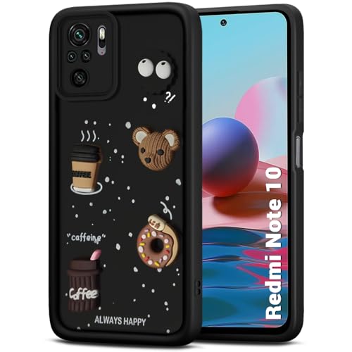 Image of TheGiftKart Back Cover Case for Mi Redmi Note 10s / Note 10 / Note 11 SE | Cute Fun Cartoon 3D Bear Coffee Case | Full Camera Protection | Shockproof Back Case Cover (Silicone, Black)