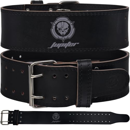 Weight lifting Belt (6mm Thick) - Genuine leather, offering back support. Double-pronged buckle, ideal for weightlifting, powerlifting, squats and deadlifts (Black, Large)