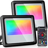 LEDVIE 2 Pack 100W RGB LED Flood Light, Color Changing Bluetooth Smart Floodlights APP Control, 2700