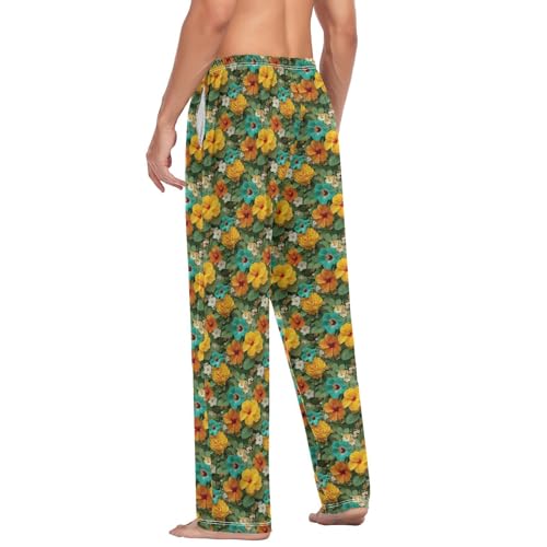Aflyko Botanic Men's Pajama Pants Hibiscus Flower Hawaii Vivid Cute Pjs Sleepwear Bottoms3