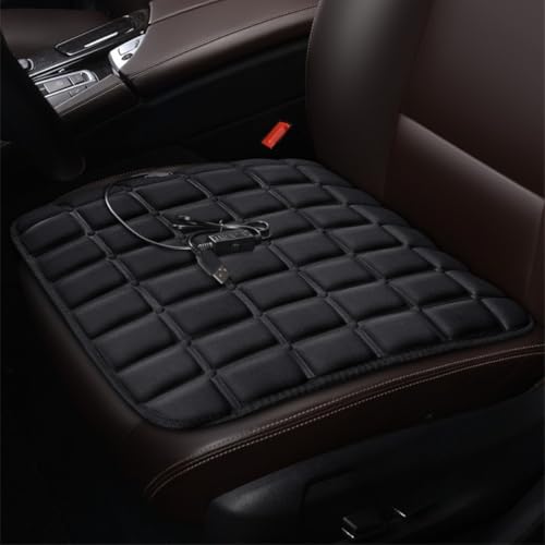 FUNCITTE Heated Car Seat Cushion, USB &12V Fast Heating, Portable Electric Square Seat Warmer Pad for Universal Car Office Chair & Pet Bed SUV Saloon (Black)