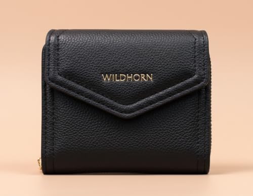 Image of WildHorn Women's Wallet | Premium Vegan Leather Ladies Purse with Zip Coin Pocket & Snap Button | Compact Wallet with Card Slots & ID Window (Black)