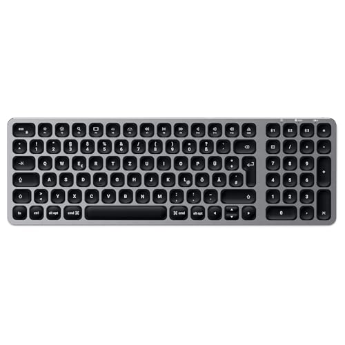 SATECHI Kompakte Kabellose Bluetooth Tastatur mit Hintergrundbeleuchtung – Bluetooth 5.0 & Multi-Device-Sync – Kompatibel mit 2020/2018 MacBook Air, iPad Pro, MacBook Pro (Deutsch)