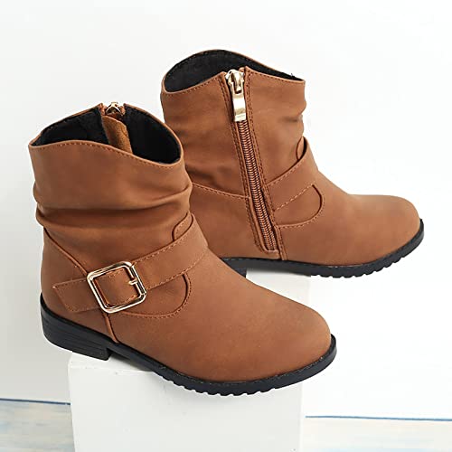 Girls Ankle Boots Side Zipper Low Heel Cowgirl Boots Western Riding Boots Outdoor Warm Shoes for Little Kids/Big Kids3