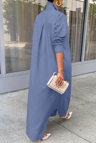 Image of Choichic Shirt Dresses for Women Casual Long Sleeve Cotton Button Down Maxi Dresses