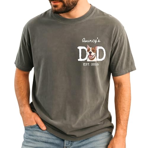 NAZENTI Personalized Dog Dad Shirt - Custom Dogs Face Shirts with Name Best Dog Dad Gifts for Men Pet Photo Shirt Fathers Day T-Shirt Men Pet Lover Gift for Fathers Day Birthday Christmas 3