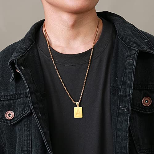 Pendentif carré acier inoxydable avec initiale gravée style raffiné - 4