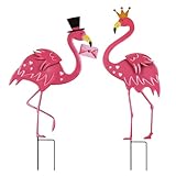 hogardeck Valentines Day Decorations Outdoor, 2 Pcs 31' Metal Flamingos Decorative Garden Stakes for Valentines Day Decor, Yard Sign for Home Outside Lawn Porch Anniversary Wedding Party