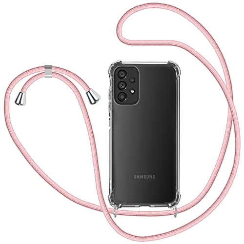 Collier pour Samsung Galaxy A23 5G Coque, Étui pour Téléphone avec Cordon Transparente TPU Bumper Lanyard Case Tour de Cou Chaîne Cordon Lanière Housse Etui - Or Rose Cover