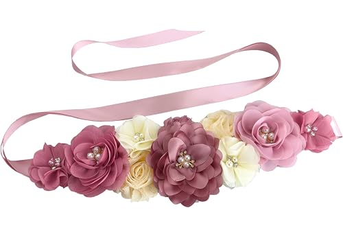 Maternity Flower Sash Belt Dusty Pink,Flower Sash for Babyshower,Dusty Pink Sash Belt for Women Dresses