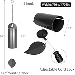 Unique Serenity Bell avec une résonance profonde - Grandes cheminées de vent de profondeur pour l'extérieur - Chime de vent commémoratif pour l'extérieur - Superbes cloches à vent Grace avec mode Mute - Chimes à vent en acier artisanal - noir