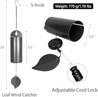 Unique Serenity Bell with Deep Resonance - Large Deep Tone Wind Chimes for Outside - Memorial Wind Chime for Outdoors - Amazing Grace Wind Bells with Mute Mode - Handcrafted Steel Wind Chimes - Black