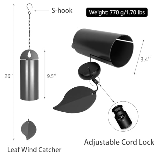 Unique Serenity Bell with Deep Resonance - Large Deep Tone Wind Chimes for Outside - Memorial Wind Chime for Outdoors - Amazing Grace Wind Bells with Mute Mode - Handcrafted Steel Wind Chimes - Black