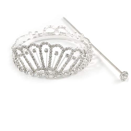 Preisvergleich Produktbild Avalaya Statement-Diadem mit klaren Kristallen, Krone mit Strasssteinen, Brautschmuck, Schönheitswettbewerb, Abschlussball, Hochzeit, Haarschmuck