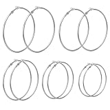 5 pares de aros plateados, grandes 30/40/50/60/70 mm, pendientes ligeros de acero inoxidable 316L para mujer, aros finos redondos para diario, oficina, noche