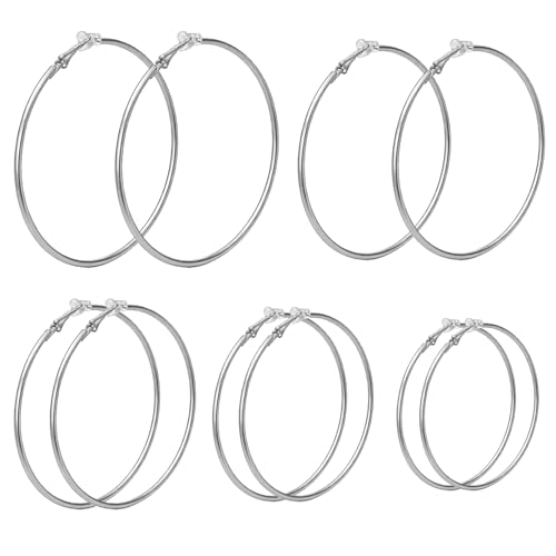 5 paia di cerchi argentati, grandi 30/40/50/60/70 mm, orecchini leggeri