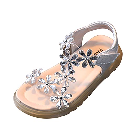 Kids Sandals Girls Summer Girls Toddler Children Flower Soft-Soled Crystal Baby Shoes Sandals Girl's shoes (Silver, 10 Little Kids)