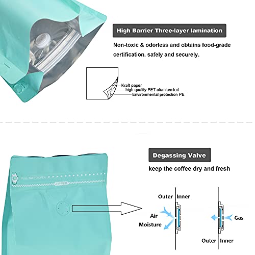 Bolsas de café de papel kraft azul con fondo plano de 16 oz 6