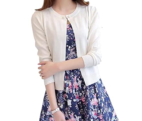 [プレメモ] レディース カーディガン パール ボタン 長袖 ボレロ おしゃれ かわいい ニット トップス 薄手 無地 シンプル カジュアル オシャレ 可愛い かーでぃがん にっと オフィス 通勤 フォーマル デート パーティー カワイイ 上品 羽織 フェミニン 大人 やわらかい アウター 上着 (ホワイト)