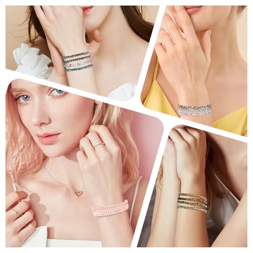 GUSXPPD Damen Kristall Perlen Armband, Mehrschichtiges Steine Armband, Boho Modeschmuck Armbänder Damen, Mehrschichtige Kristall Stein Perlen Armbänder für Frauen Mädchen (Bunt 4)