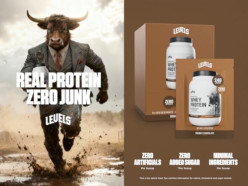 Image of Levels Grass Fed Whey Protein Powder, No Artificials, 24G of Protein, Double Chocolate, 12 Count