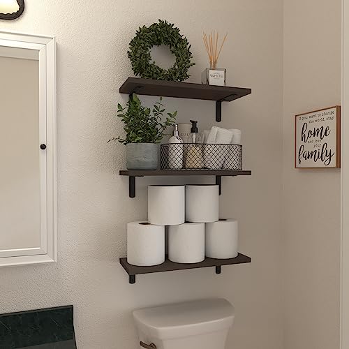 Image of WOPITUES Floating Shelves Set of 6 for Wall Decor & Storage, Dark Brown