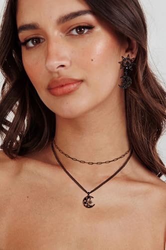 WOWORAMA Gothic Black Moon Necklace for Women Halloween Layered Black Chains Crescent Moon Sun Necklaces Dark Punk Goth Necklace Halloween Christmas Goth Jewelry