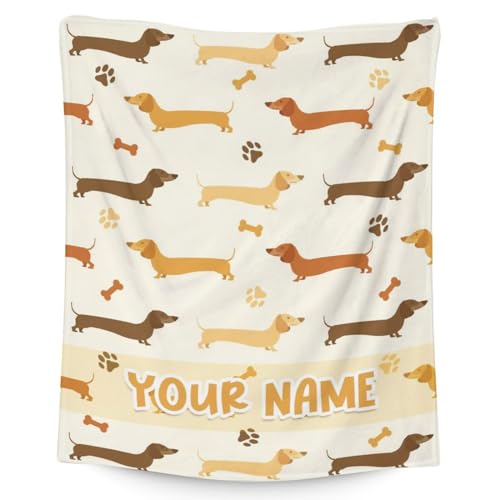 Custom Dachshund Throw Blanket for Women, Men - 60x80 Inches Twin Size - Soft Fluffy Cozy Blankets Gift - Beige Cute Blanket Throws for Bed, Sofa, Winter