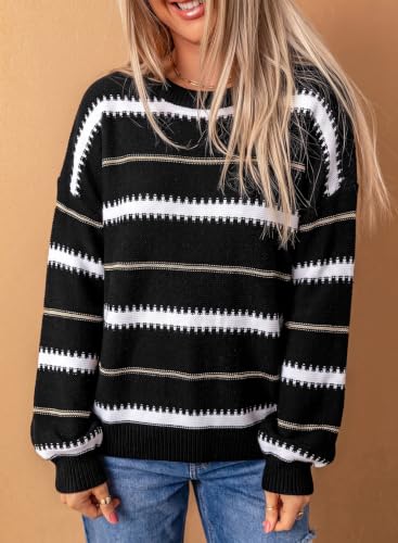 Image of Dokotoo Womens Color Block Sweaters Long Sleeve Pullover Knit Tops | Winter,Cable Knit,Casual,Loose,Striped,Soft,Warm