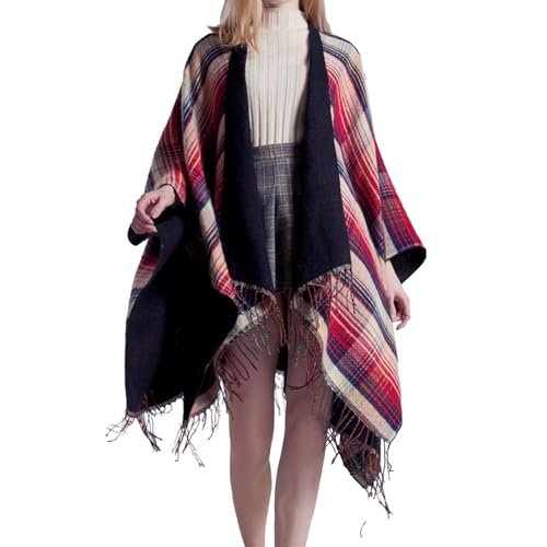 Genérico negro hombre acero para mujer, capa poncho abierta en la parte delantera, suéteres cálidos de gran tamaño, cardigan casual, chales para otoño e invierno Alfombra de piel para perro (NY1, One