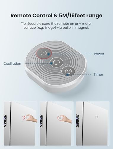 Image of 8.5-Inch Quiet Wall-Mounted Oscillation Fan with Remote & Timer, 4-Speed Adjustable for Small Bathrooms, Indoor Bedroom Cooling for RV, Adjustable Tilt, 5.92 ft Cord, Garage Cooling Fan for Home