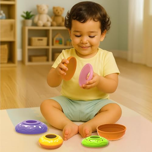 Image of Imagimake Nesting Doughnuts | Leaps & Bounds Baby Toys for 12+ Months | Educational Toy for Toddlers, Infants| 2-in-1 Play & Learn | Montessori Baby Toys | Gift for Kids 1+Year Old