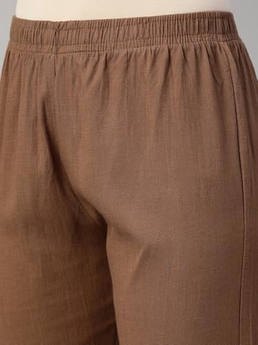Image of MINELLI Women Solid Cigar Pants, Cotton Lycra Slub Fabric, Elasticated Waistband, Pull On Style, Regular Fit Bottom Wear for Western and Ethnic Wear