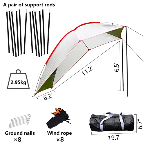 Wind Tour Portable Waterproof Car Rear Tent Outside Camping Shelter Outdoor Car Tent Trailer Tent Roof Top For Beach (Green+White) #TOP1